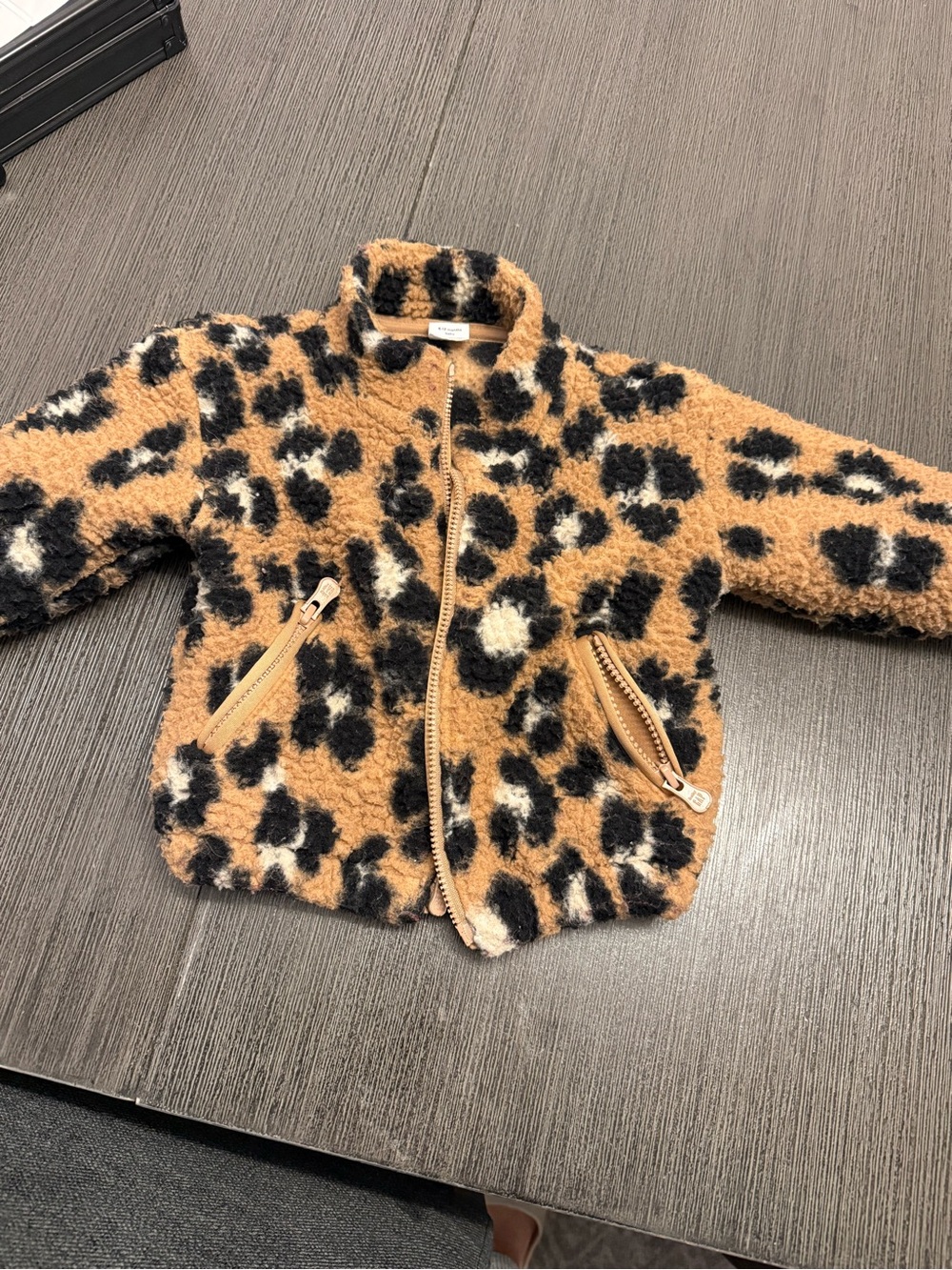 GAP Kids Leopard Sherpa Jacket - Tan, Black & White